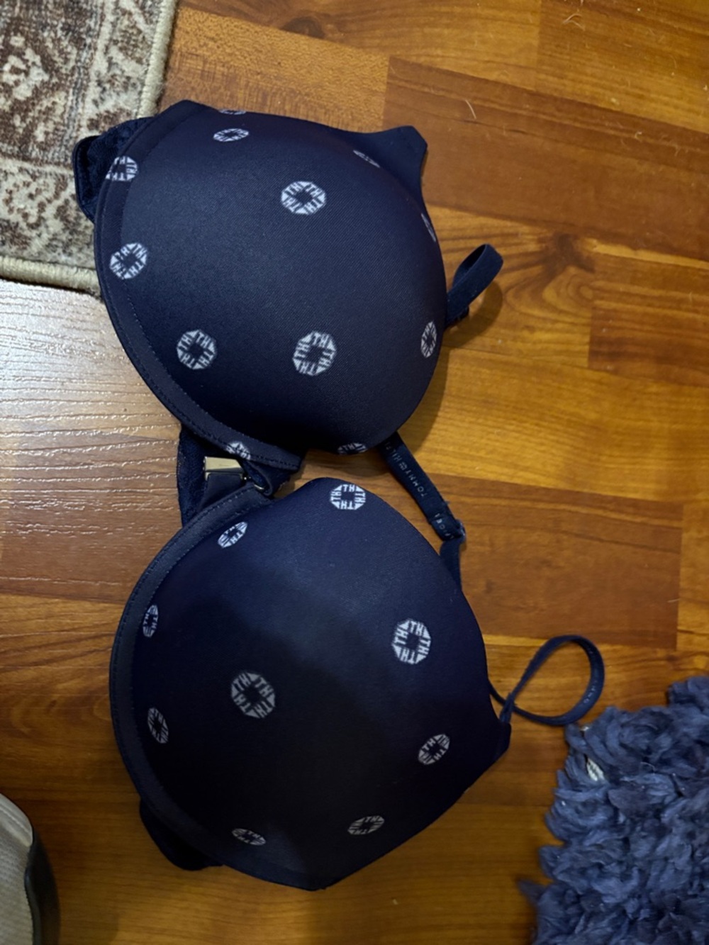 Triumph Navy Bra with White Logo Circles Tommy Hilfiger 36C